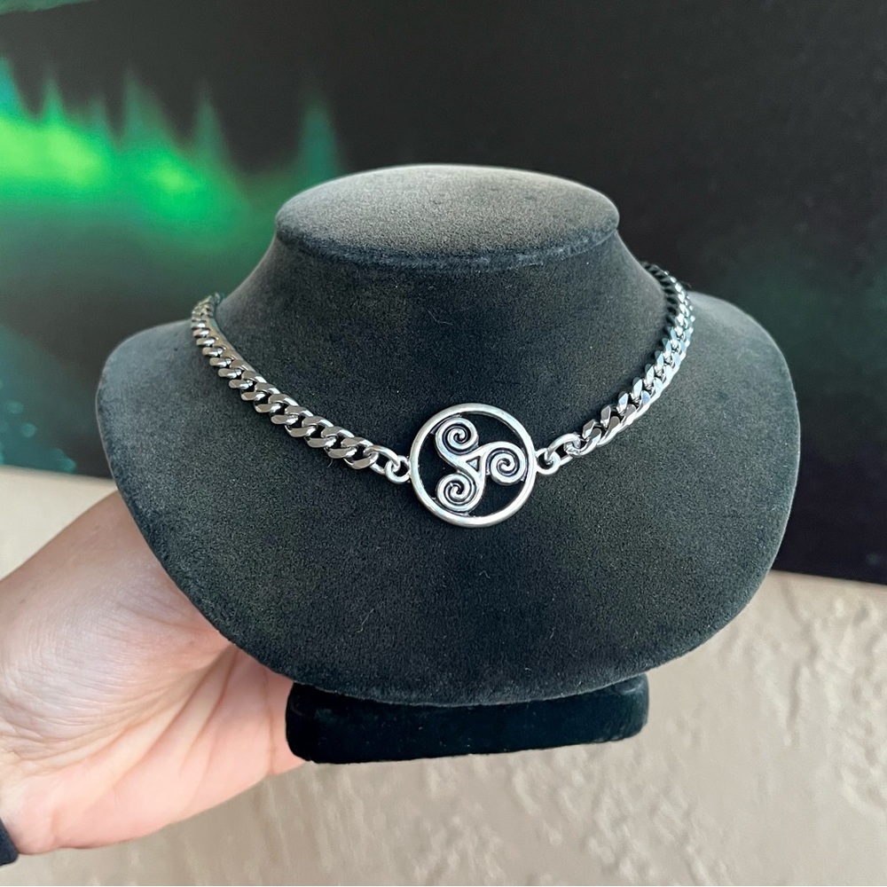 Handmade celtic knot trisquel cuban chain link stainless steel choker necklace - Picture 10 of 13